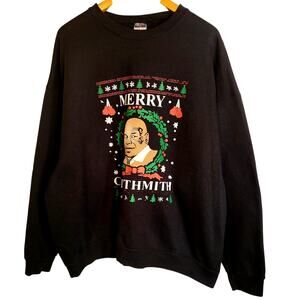 Vintage Jerzees NuBlend Mike Tyson Ugly Christmas Party Sweatshirt Black 3XL